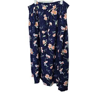 Jaclyn Smith Floral Print Skirt Size XL Navy Blue Floral Long Modest Church